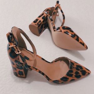Leopard print block heels with ankle strap
